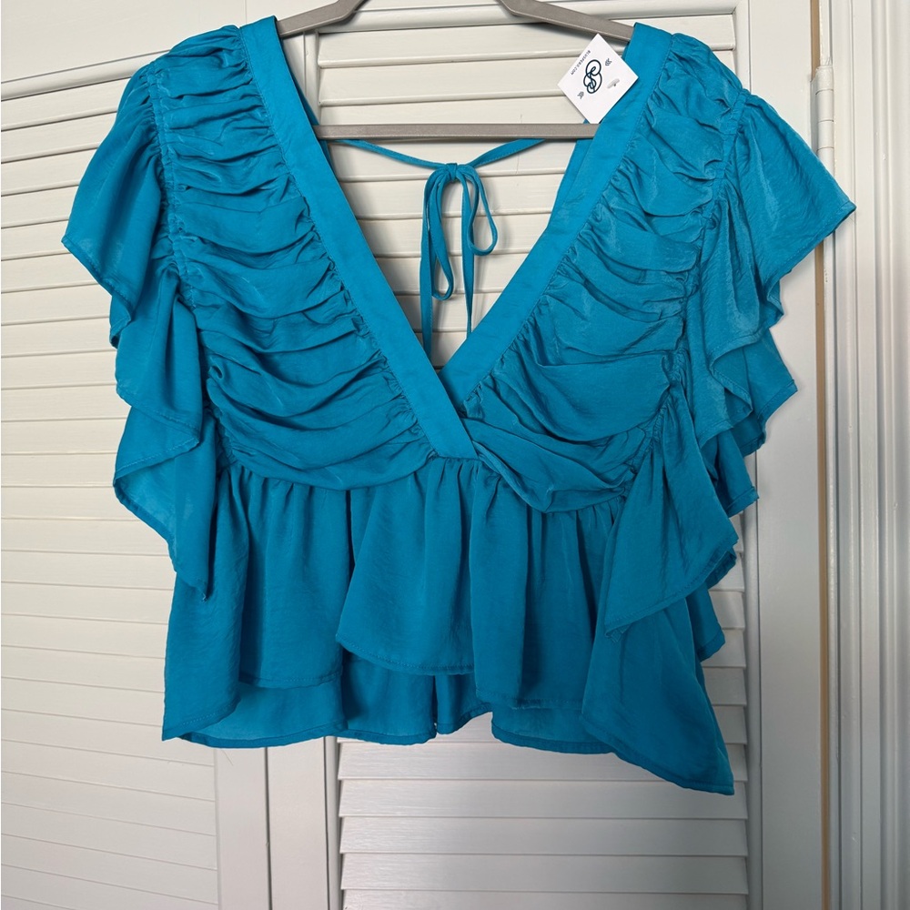 Entro Teal Ruffled Blouse